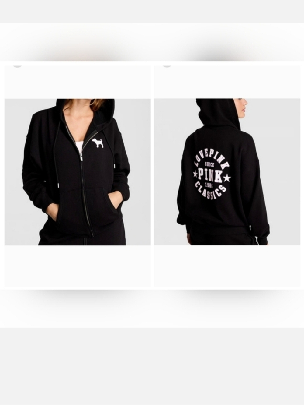 Victoria's secret pink relaxed fit Ivy Fleece Campus full zip hooded sweatshirt